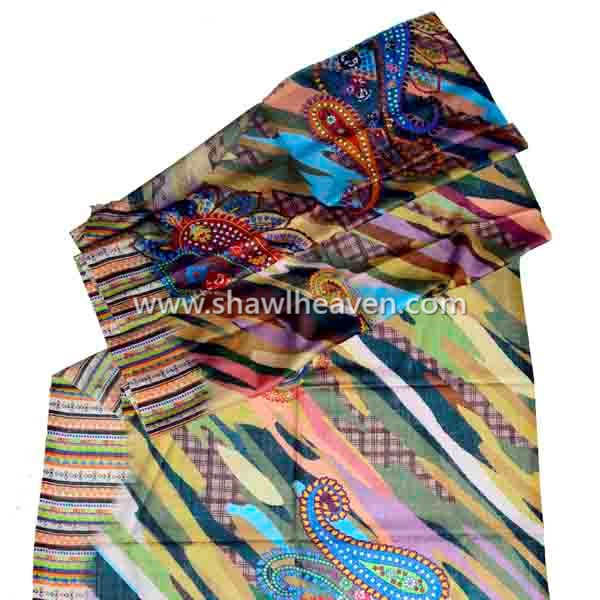 Digital print wool scarves and shawls